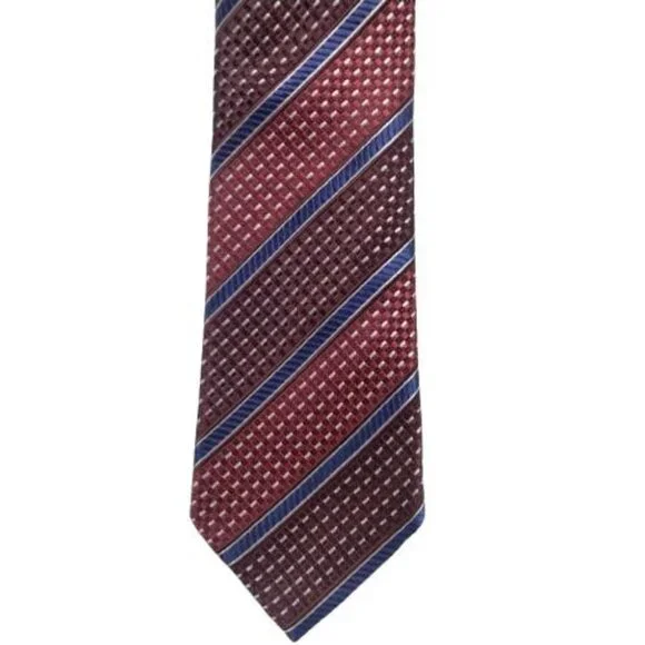 Ermenegildo Zegna Repp Striped Dash Woven Silk Tie Burgundy Silver Cobalt Blue